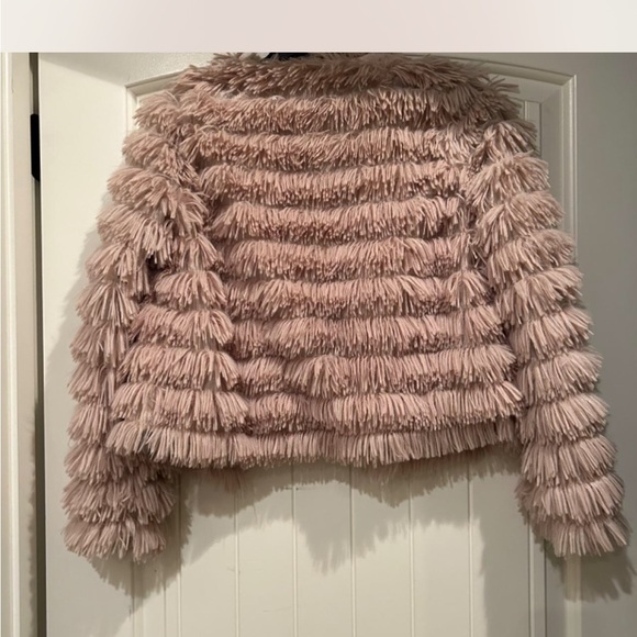 Sage brand tiered fuzzy jacket in cream/light brown - Picture 4 of 4